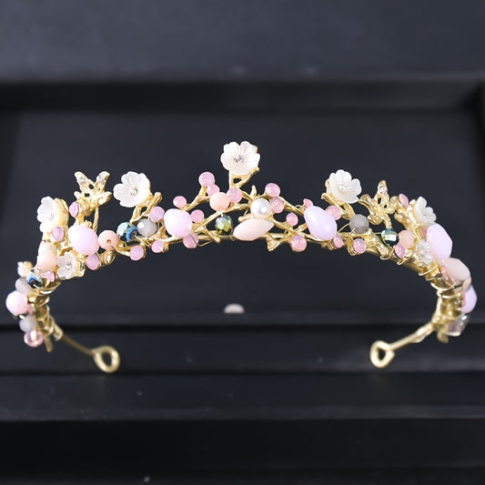 Bridal Rhinestone Pearl Tiara Set - Wedding Crown Leaf Headband