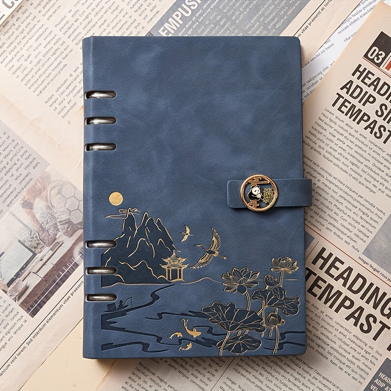 Vintage A5 Loose Leaf Notebook w/ PU Cover, College Ruled Paper