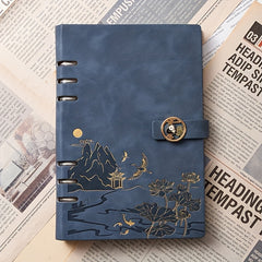 Vintage A5 Loose Leaf Notebook w/ PU Cover, College Ruled Paper