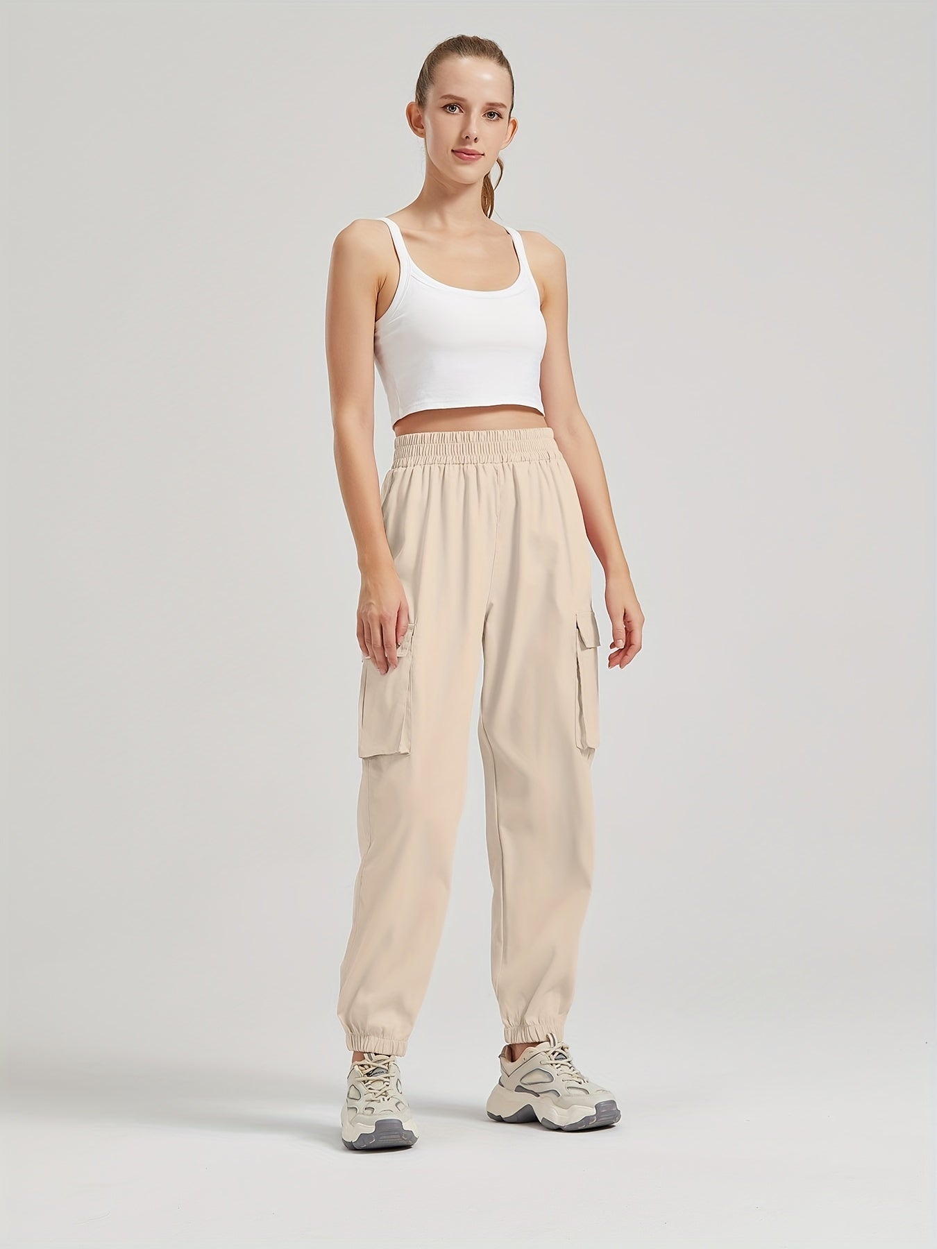 Casual Joggers Sweatpant Cargo Loose High Waisted Pants With Pockets