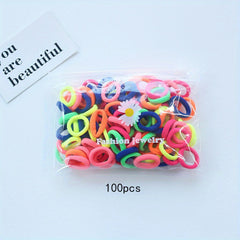100pcs Cartoon Colorful Hair Ties, Holiday Gift for Girls