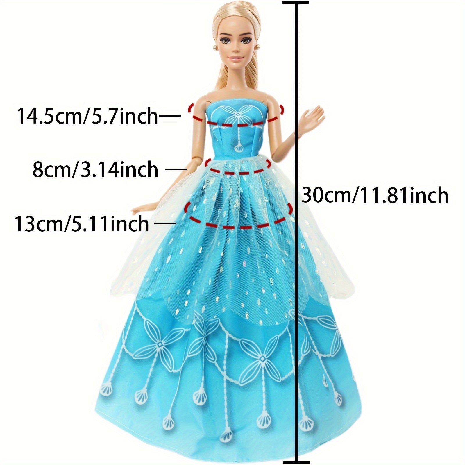 7pcs Doll Princess Dress Bag for 11.5in Doll, Christmas Birthday