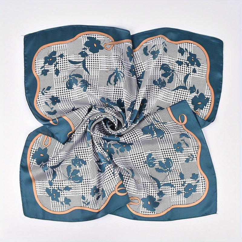 Floral Plaid Print Bandana Classic Silk Square Scarf