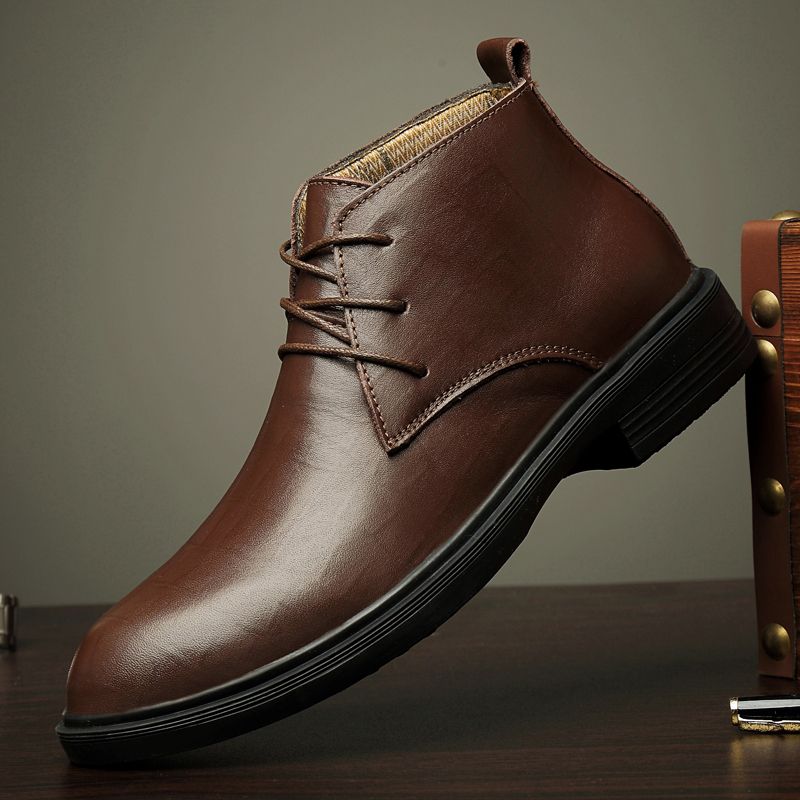 LAORENTOU Men's Leather Plush Lining Casual Boots