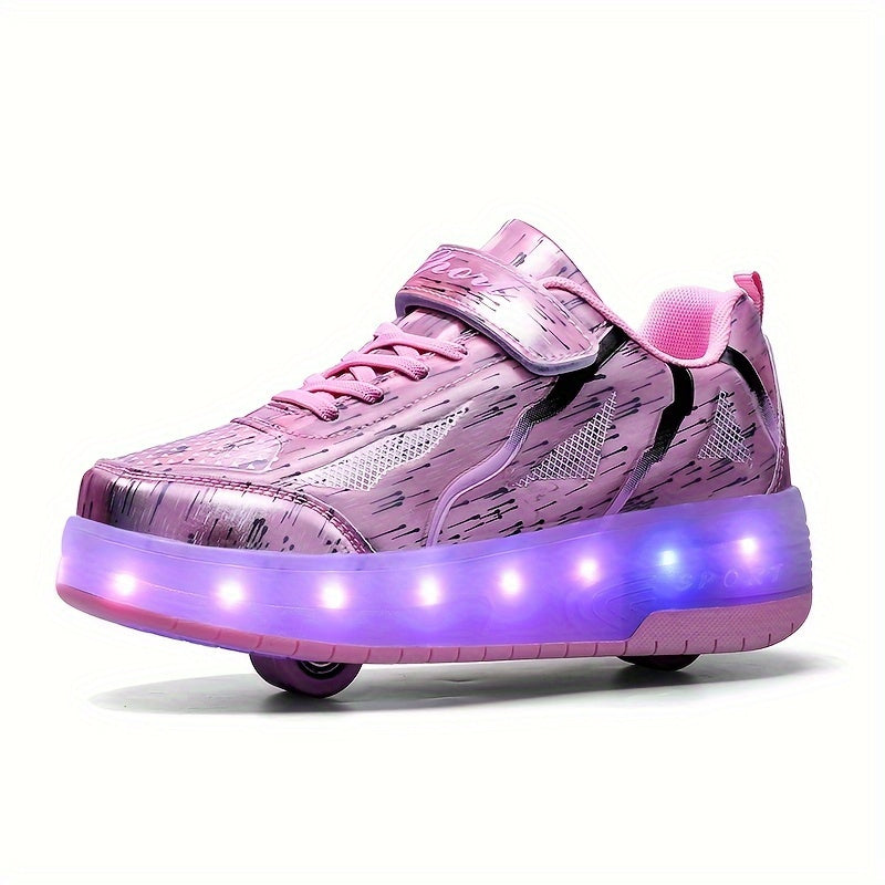 Girl's LED Roller Shoes Light Up with Hook and Loop Fastener