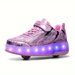 Girl's LED Roller Shoes Light Up with Hook and Loop Fastener