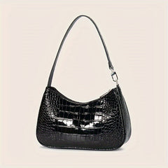 Minimalist Baguette Bag Crocodile Pattern Zipper Underarm Bag