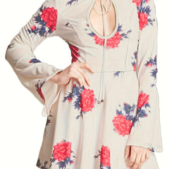  Floral Print Bell Sleeve Mini Dress