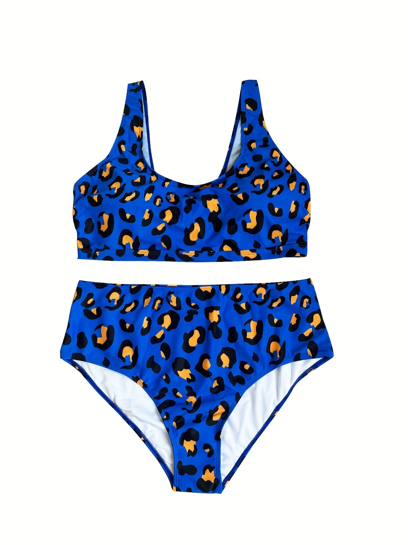  Leopard Print Bikini Set Women's Plus Closure Back Bra & Panty