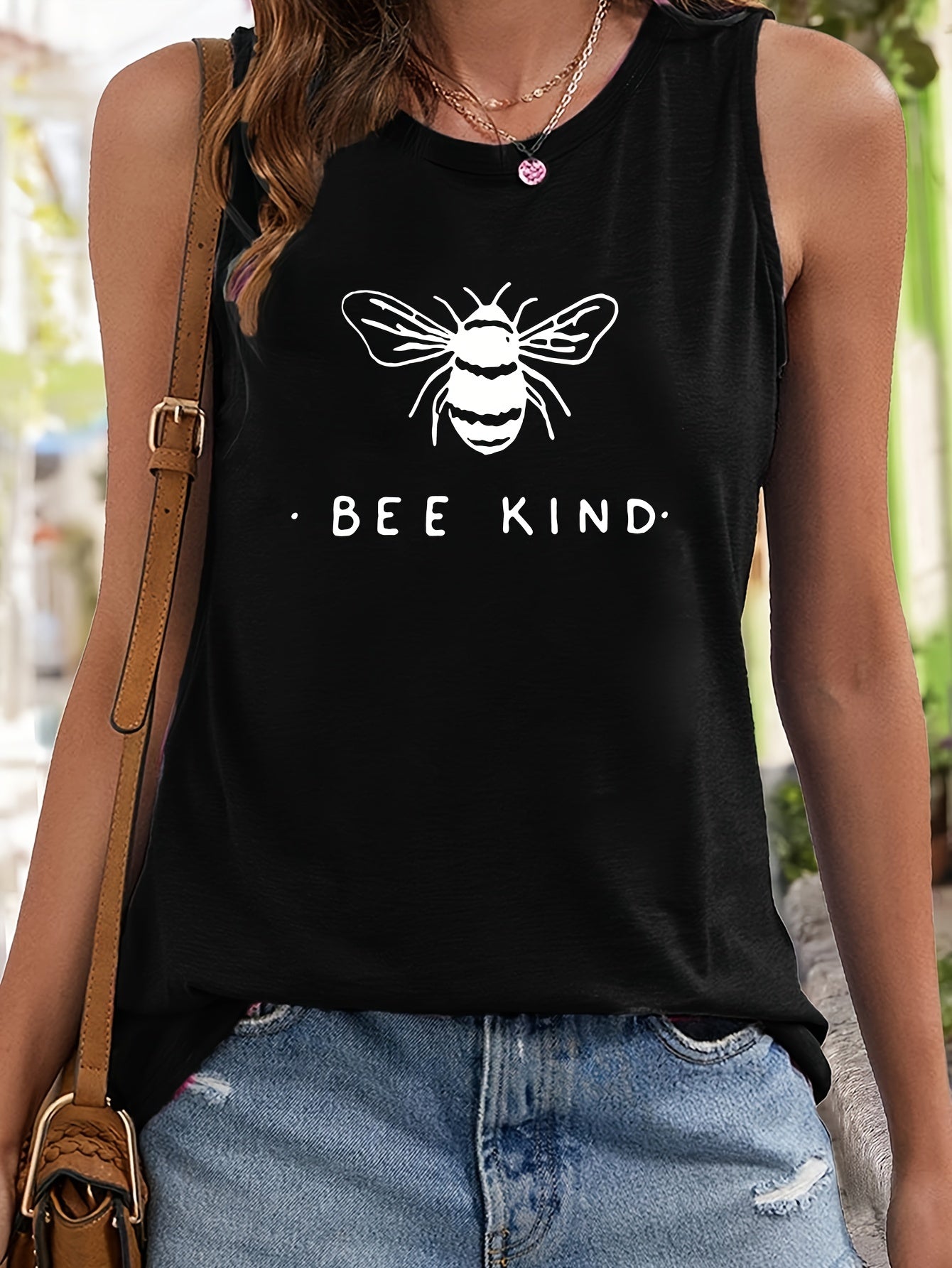 Bee & Letter Print Sleeveless Sports Vest Women's Activewear