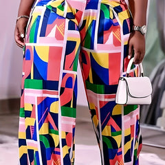  Colorblock Geometric Wide Leg Trousers