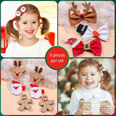 9pcs Christmas Hair Accessories Set Santa Claus Hair Clips Bow Elk Hairpins