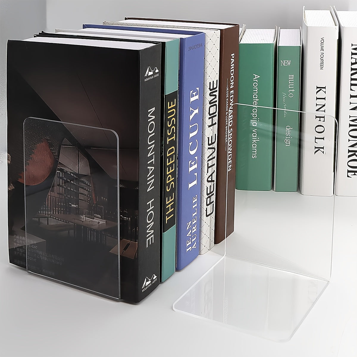 2pcs Acrylic Bookends Transparent L-shaped Removable Desktop Book Storage