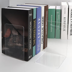 2pcs Acrylic Bookends Transparent L-shaped Removable Desktop Book Storage