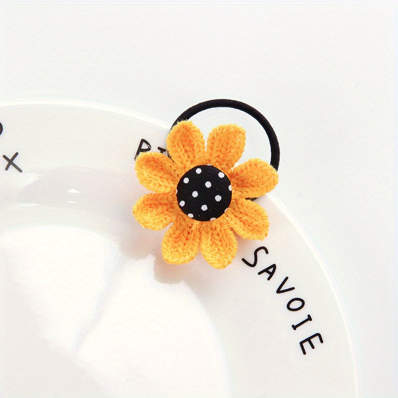 Colorful Knit Sunflower Hair Ties for Girls