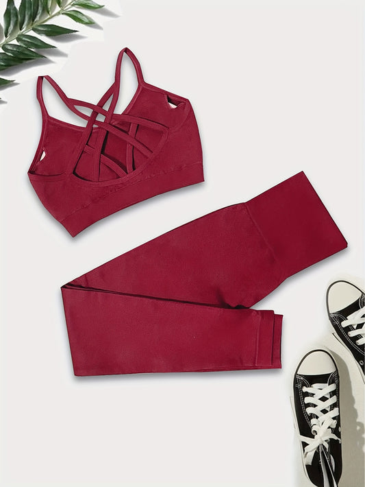 Criss Cross Sports Bra & High Waist Leggings Set