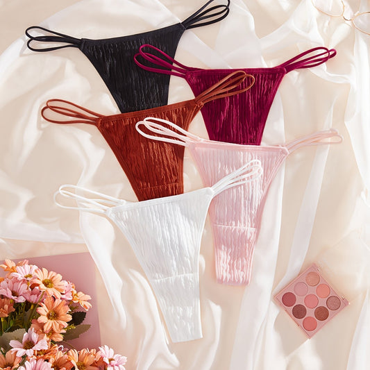 5pcs Cut Out Thongs Low Waist Panties Women's Lingerie