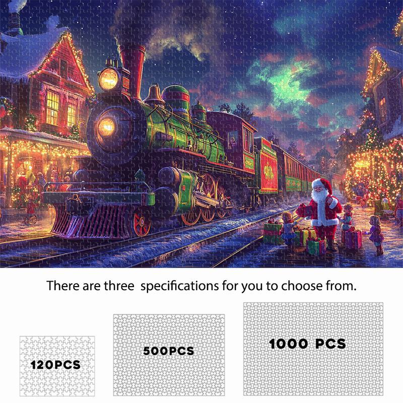 Christmas Train Jigsaw Puzzle Festive Holiday Decor Gift Santa Night Scene