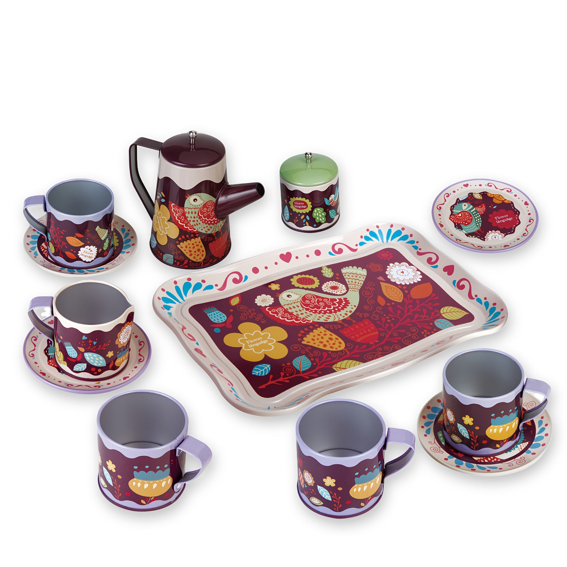 Play Tea Set with Metallic Finish for Pretend Play