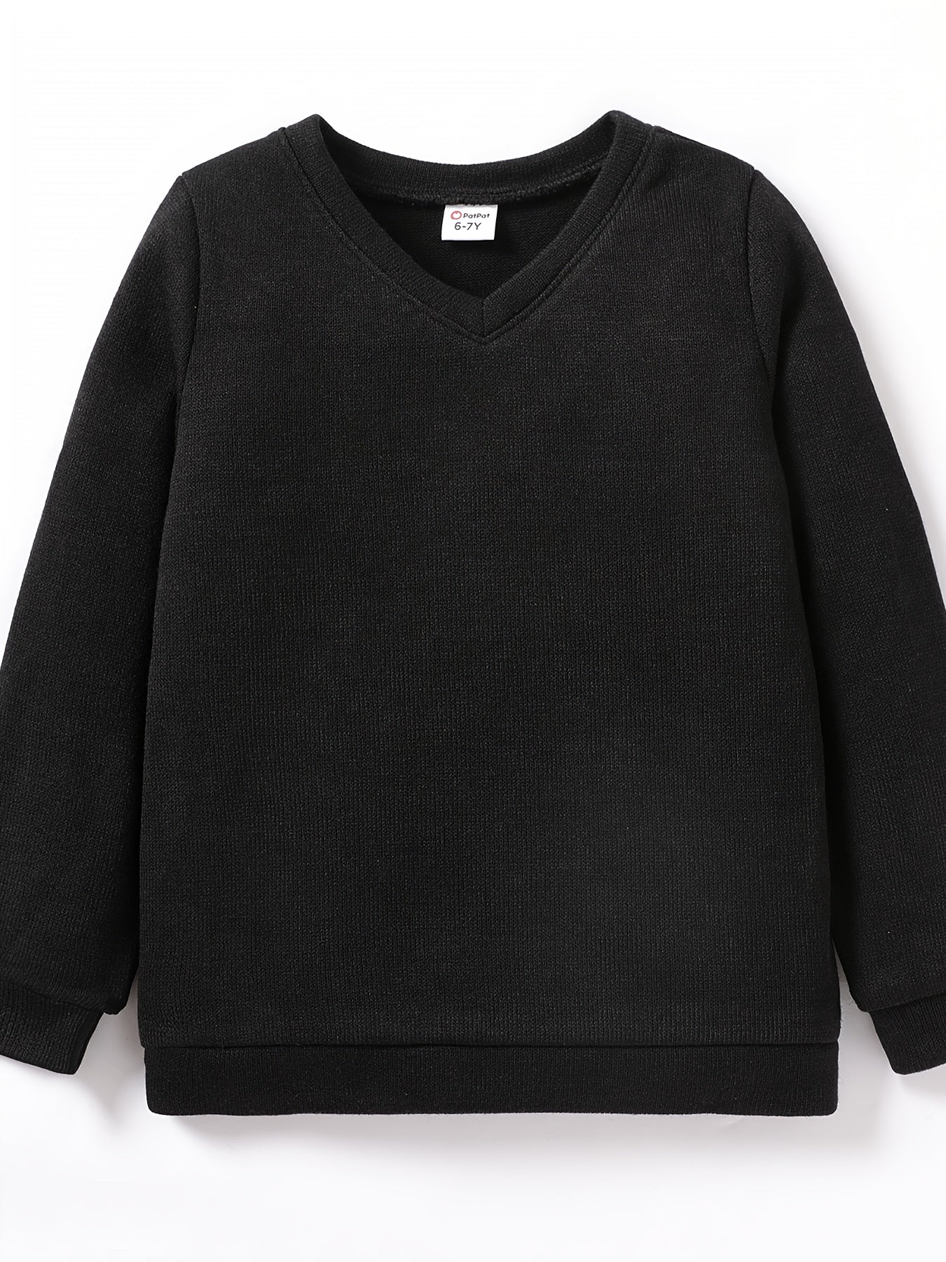 Boys Casual Solid V-neck Sweatshirt Long Sleeve Top