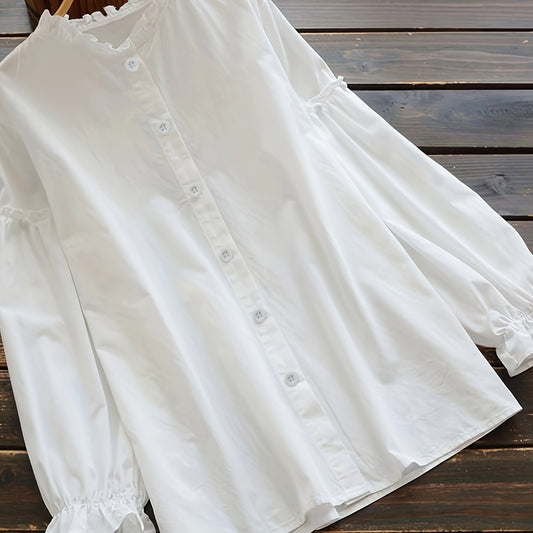  Ruffle Trim Button Up Blouse