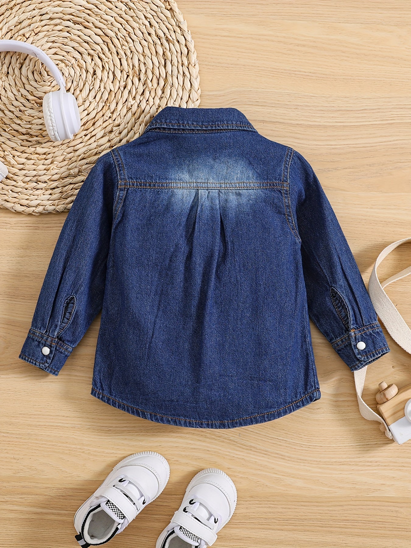 Boy's Denim Cotton Shirt Casual Lapel Button Up Long Sleeve Shirt