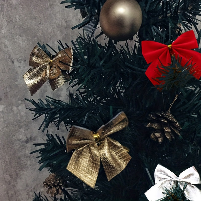 12pcs Bow Christmas Decorations Red Golden Silvery Bows Tree Pendants
