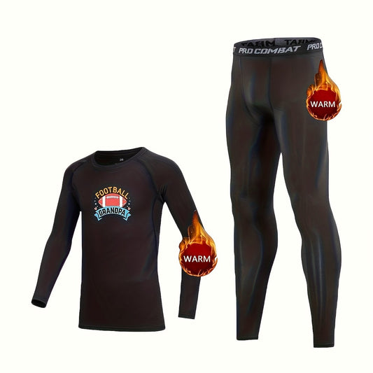 Kids Football Print Compression Set, Long Sleeve Shirt & Elastic Waistband