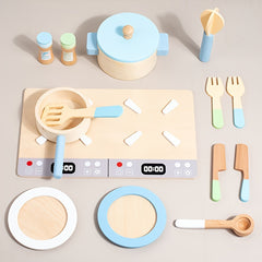Wooden Play Kitchen Set with Plates & Utensils Kids' Cooking Toy