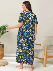 Colorful Floral Print Plus Size Lounge Dress
