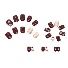 24 pcs Santa Claus Snow False Nails Short Press On Nails for Women Girls Teens