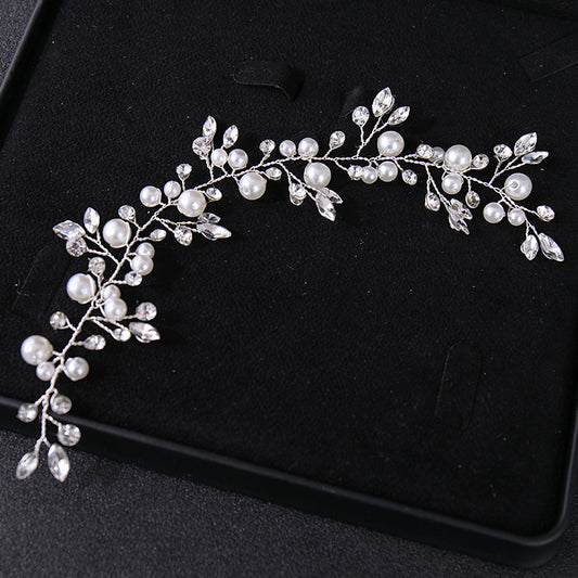 Silvery Faux Pearl Wedding Headband Crystal Hairband For Bride