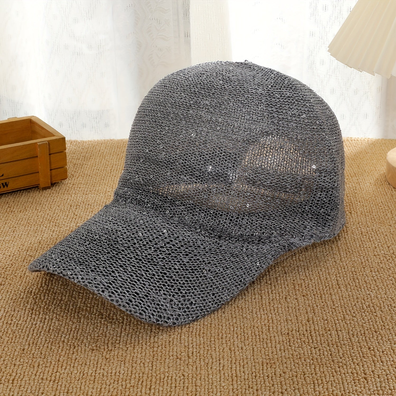 Glitter Shinny Knitted Baseball Cap Solid Hollow Breathable Dad Hat