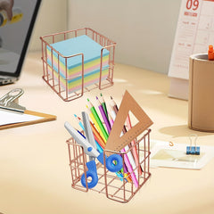 Rose Golden Sticky Note Holder Metal Cube Desktop Organizer