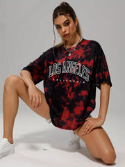 Tie Dye & Letter Graphic Tee Casual Loose Crew Neck T shirts Women's Clothing