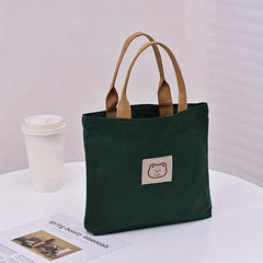 Cute Bear Canvas Handbag - Large Capacity Lunch Box Storage