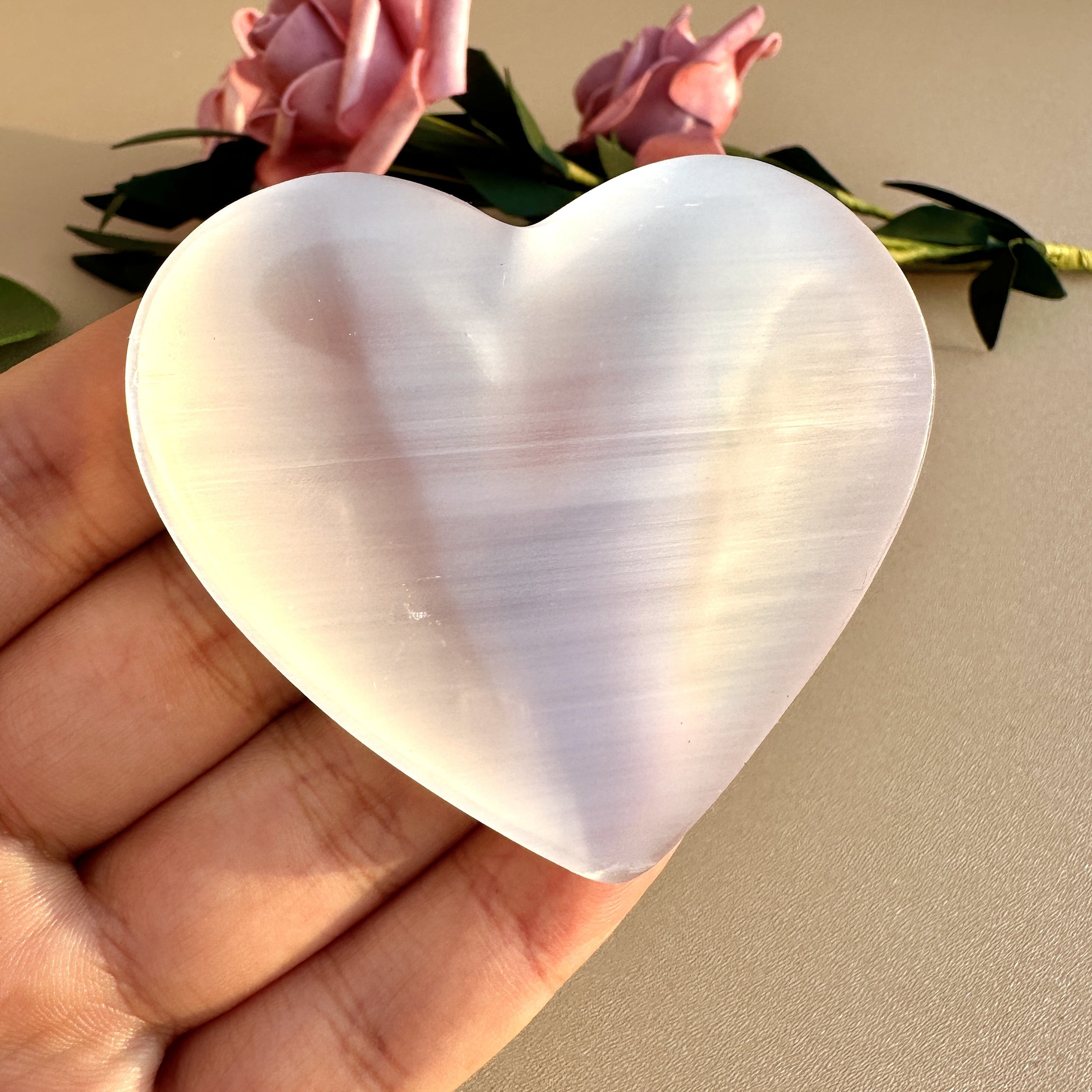 Selenite Heart Shaped Bowl Hand Carved Polished Crystal