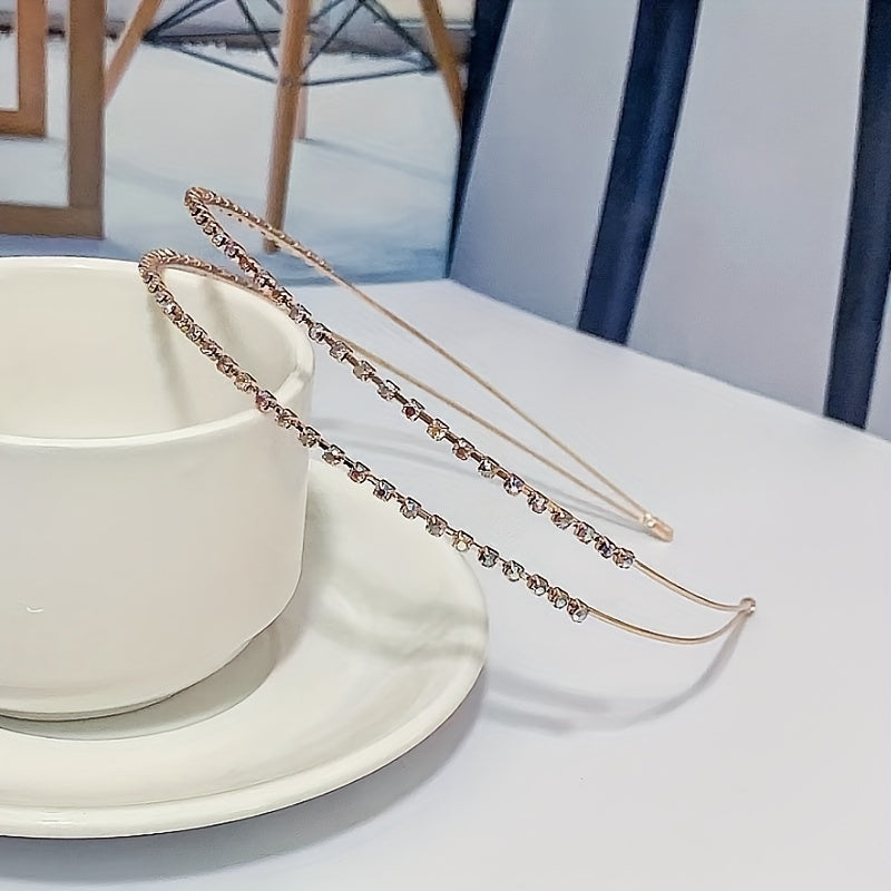Rhinestone Double Row Hair Hoop Headwear Faux Pearl Headband