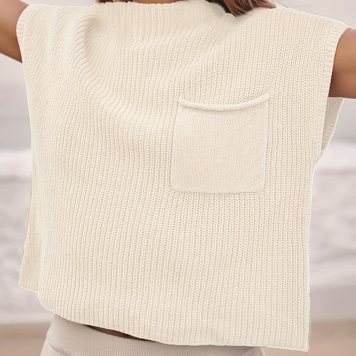 Women's Solid Sweater Vest Casual Crew Neck Short Sleeve