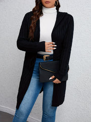  Casual Cardigan Women's Plus Solid Cable Long Sleeve Drawstring Hooded