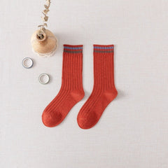 5Pairs Womens Crew Socks Striped 10 Colors Casual Medium Size