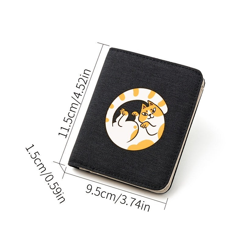 Canvas Cat Pattern Men's Compact Wallet