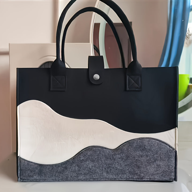 Stylish Colorblock Felt Tote Bag for Women