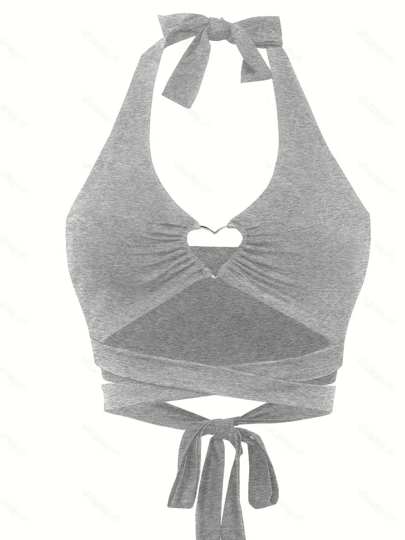 Heart Pattern Decor Halter Neck Top Beach Wear Backless Cross Tie Back