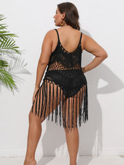  Sexy Cami Top Solid Hollow Out Fringe Trim Beachwear
