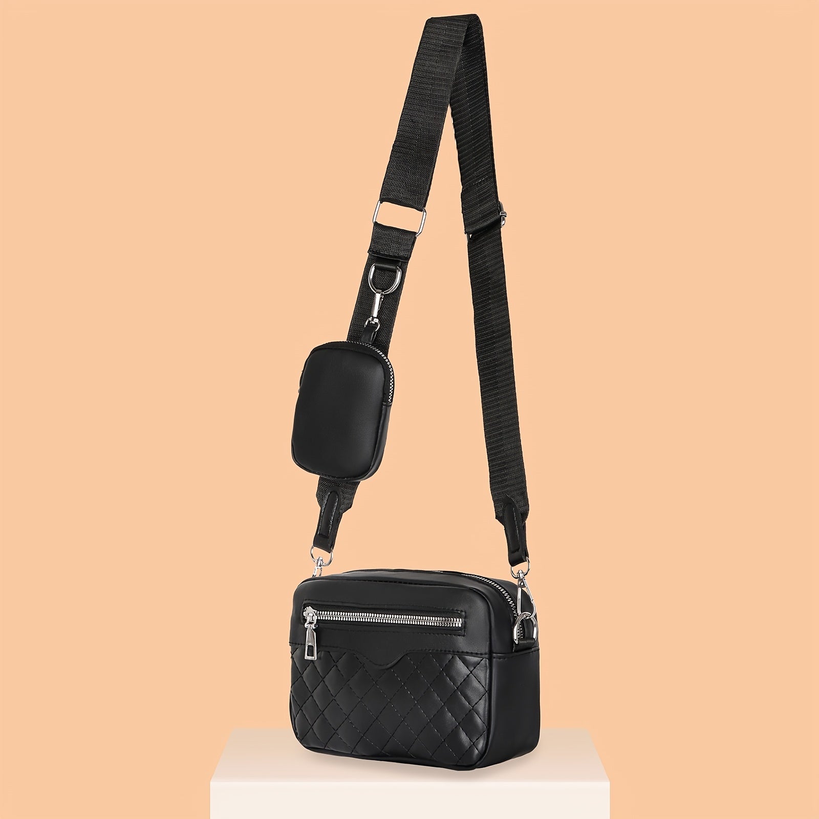 Geometric Pattern Shoulder Bag With Purse Zipper Crossbody Bag