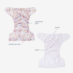 2pcs Sun Motif Cloth Pocket Diapers Waterproof & Washable Fits 2-14.97 KG
