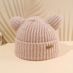 Solid Knit Bear Ears Beanie for Autumn Winter