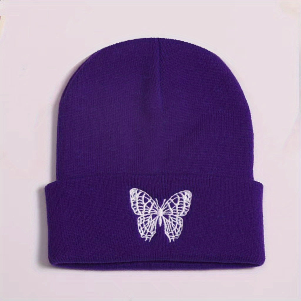 Butterfly Embroidery Knitted Hat Ski Outdoor Warm Hat