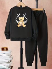 Colorful Letter Print Boy's 2pcs Sweatshirt & Sweatpants Set Halloween Style